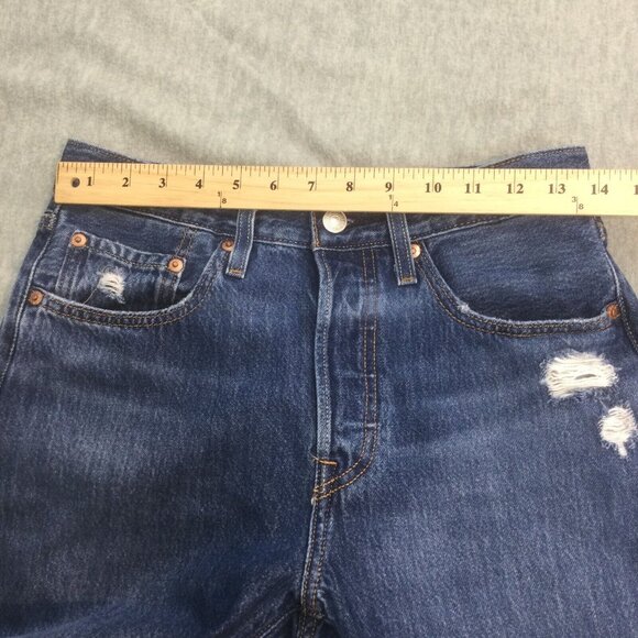 Levis 501 Jeans 27x28 Button Fly Skinny Tapered Distressed Medium Mom - Picture 6 of 16